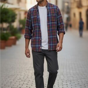 Ralph Lauren Men's Plaid Button-Up Shirt - Red & Blue Tartan